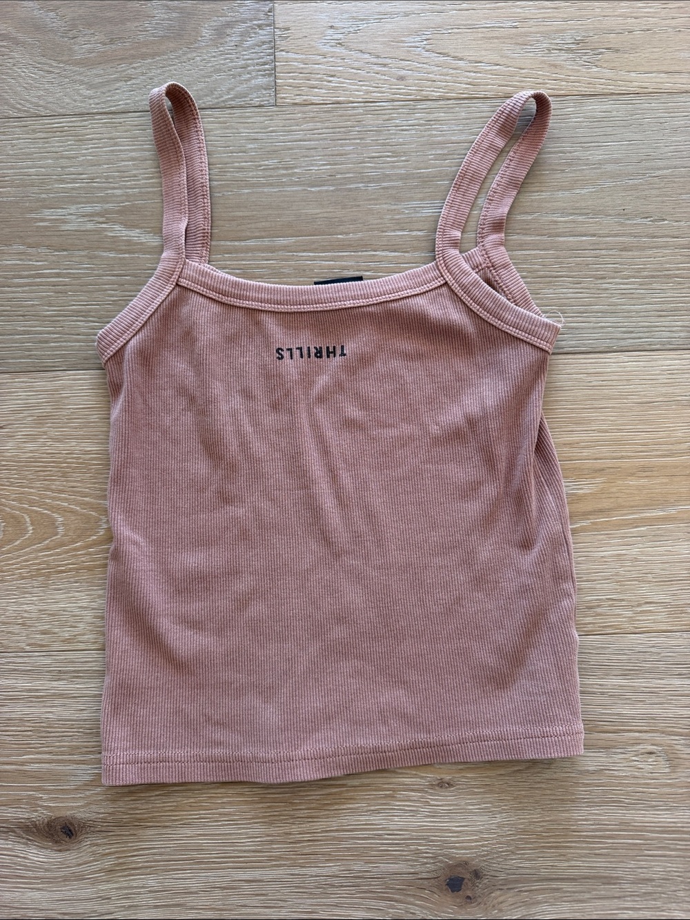 Thrills Ribbed Spaghetti-Strap Cami in Rose